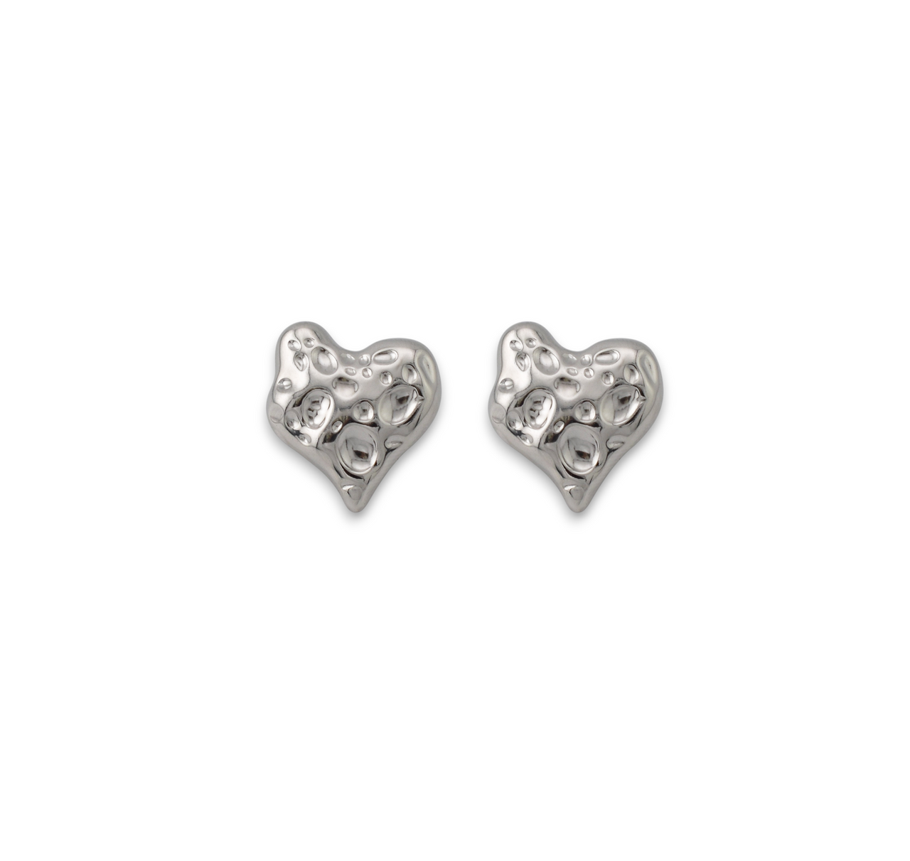 Organic Hammered Heart Earrings Silver
