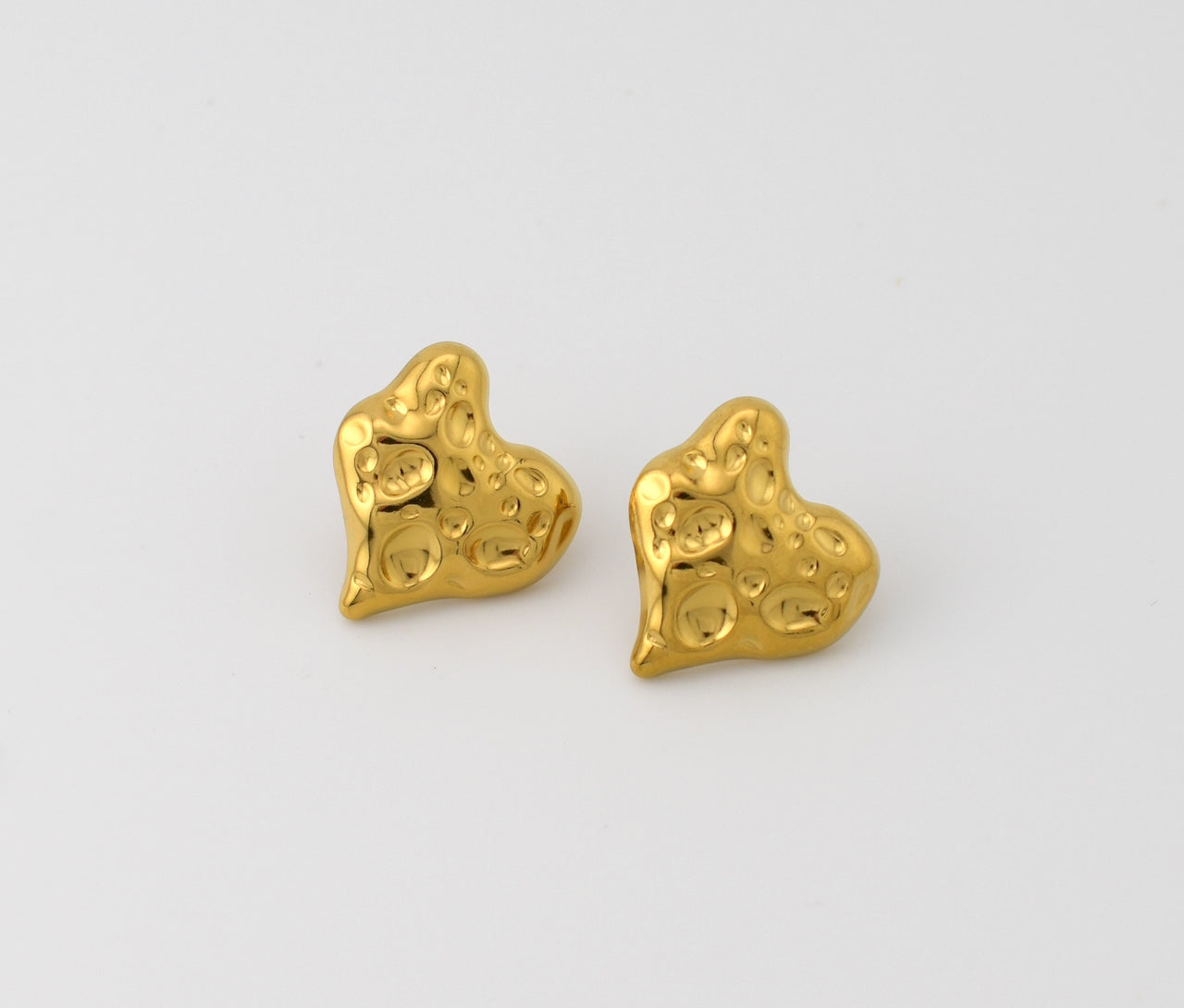 Organic Hammered Heart Earrings Gold