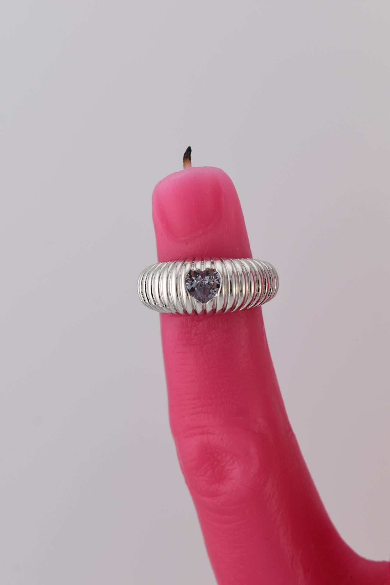 Ribbed Crystal Heart Ring