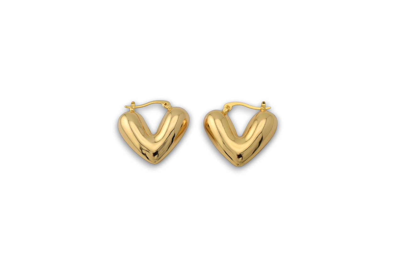 Puffy Heart Earrings Gold