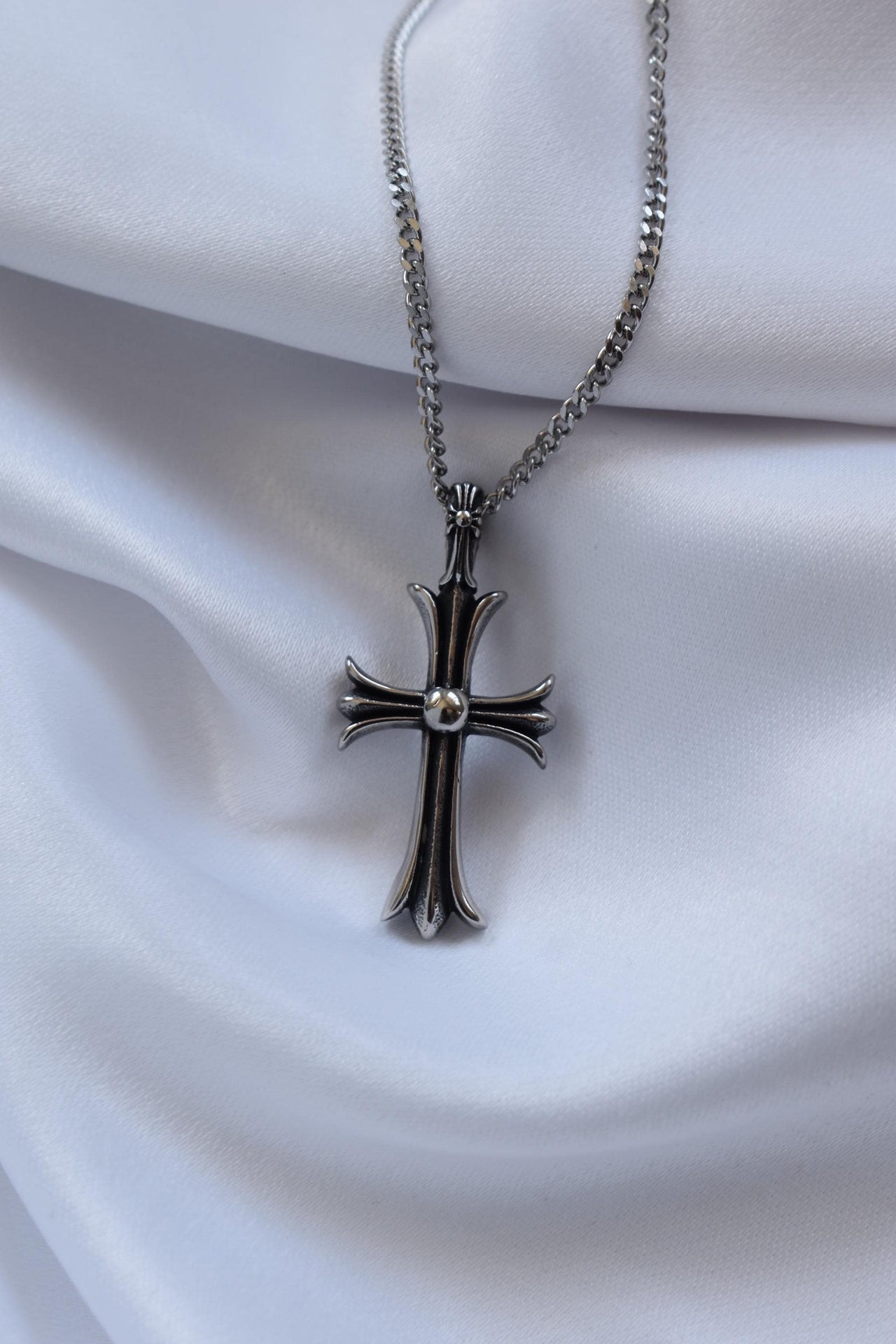 SILVER Gothic Cross Curb Chain