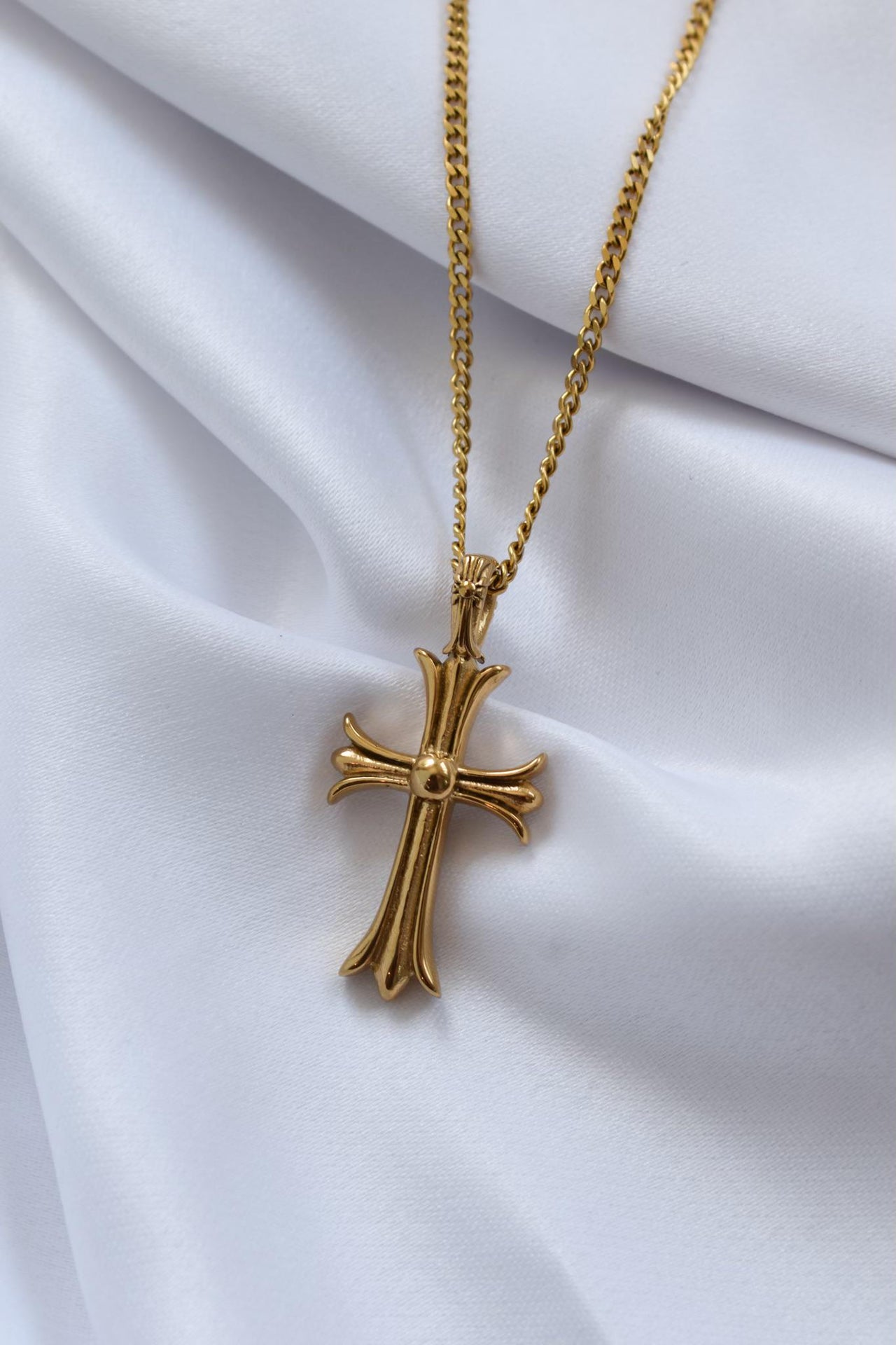 Gold Gothic Cross Curb Chain