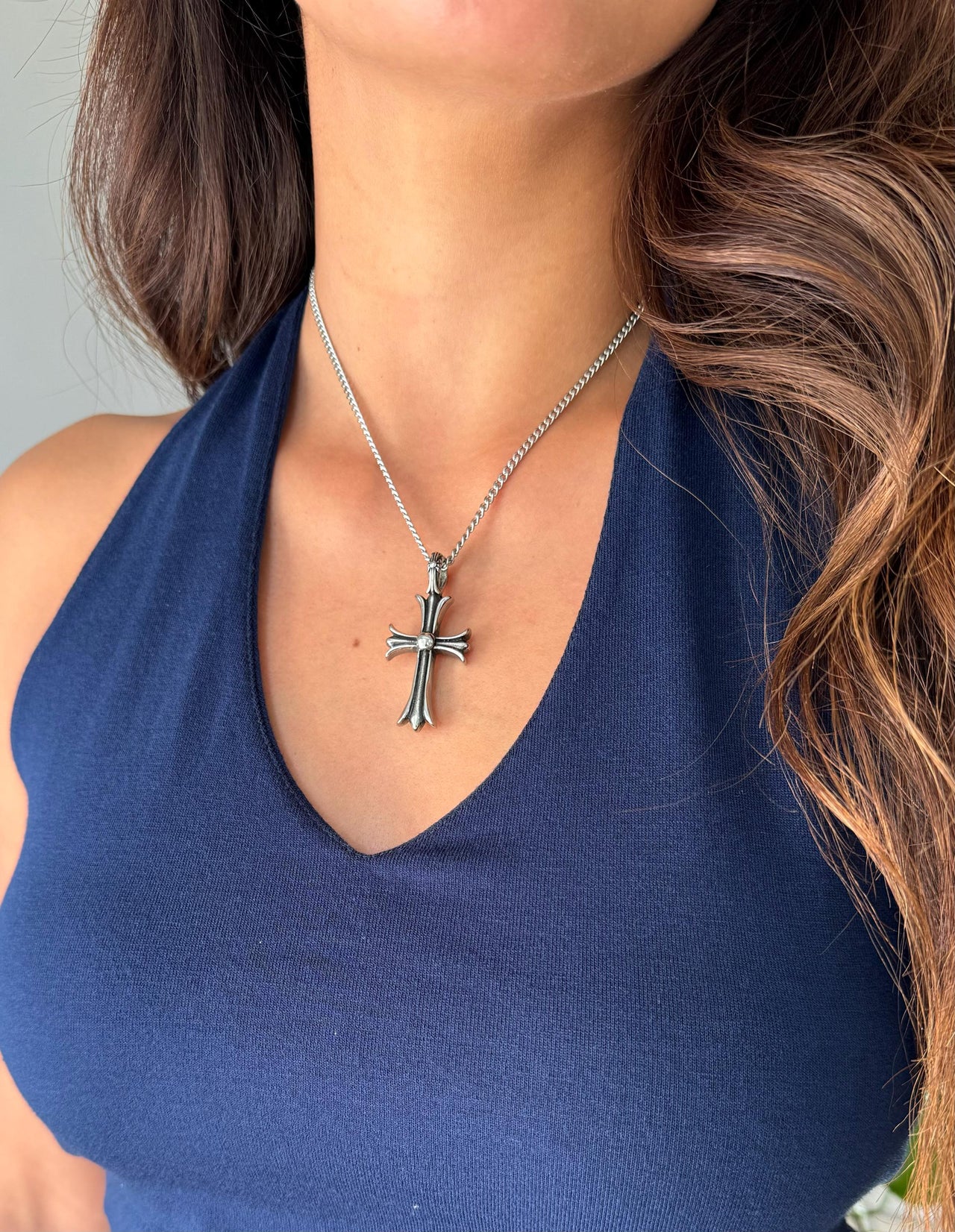 SILVER Gothic Cross Curb Chain