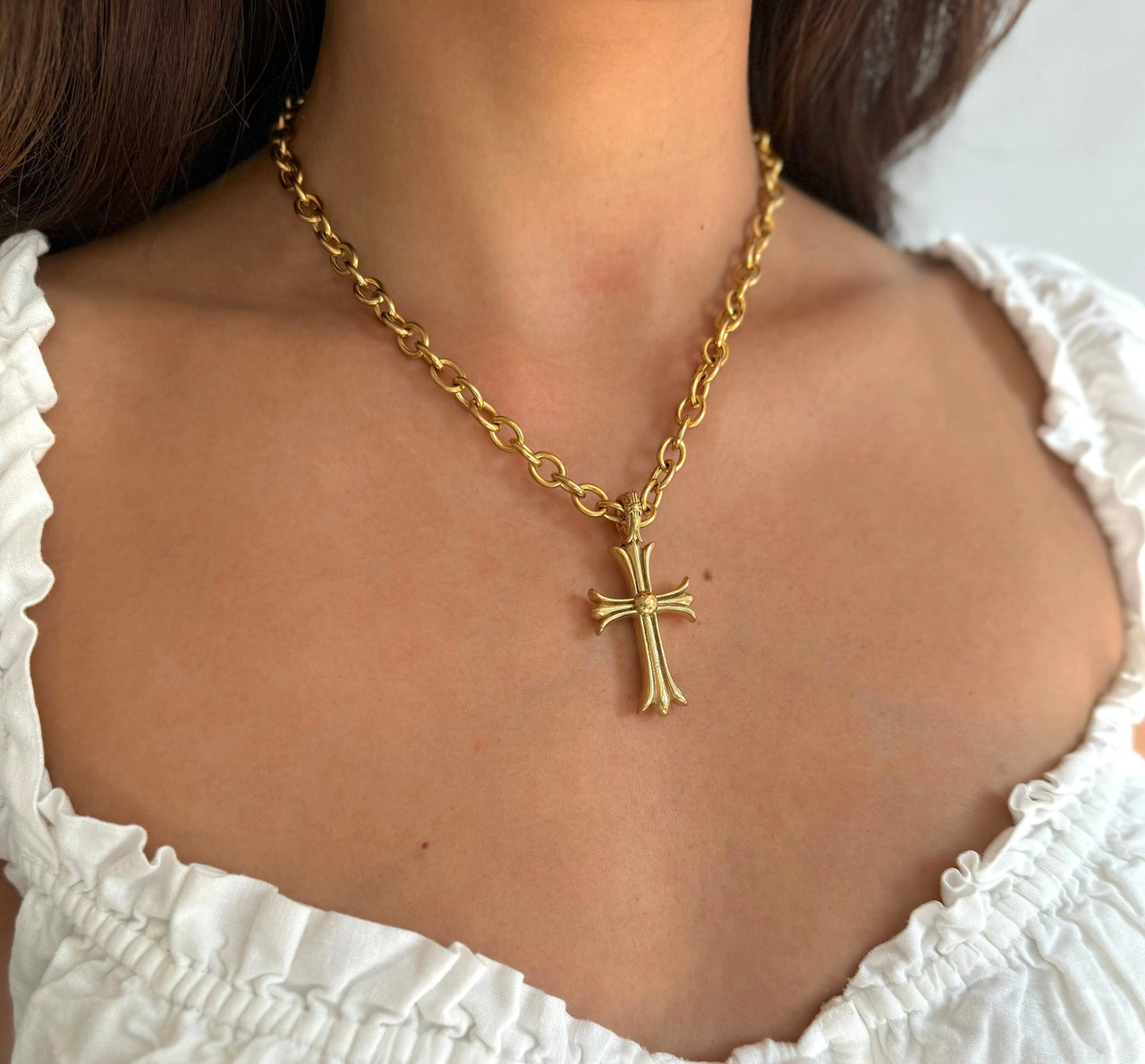 Gold Gothic Cross Necklace