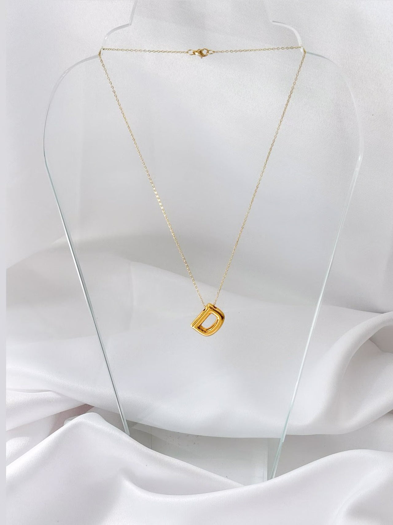 Gold Bubble Letter Pendant Necklace