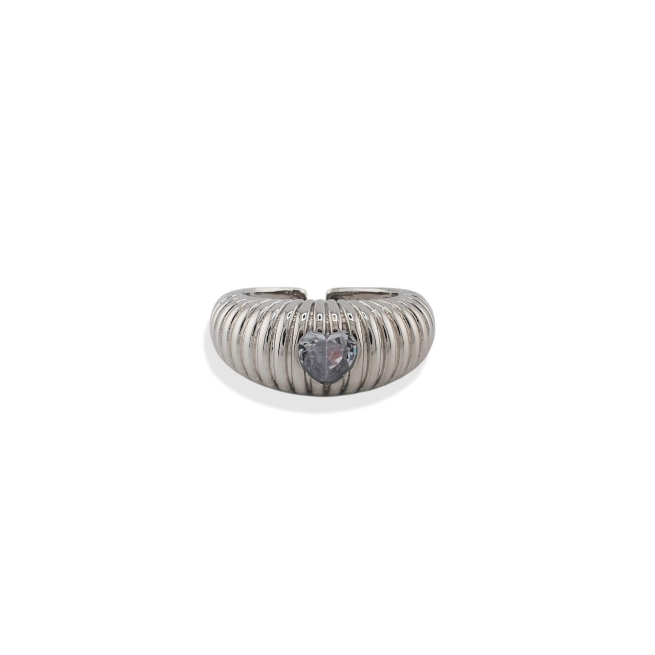 Ribbed Crystal Heart Ring