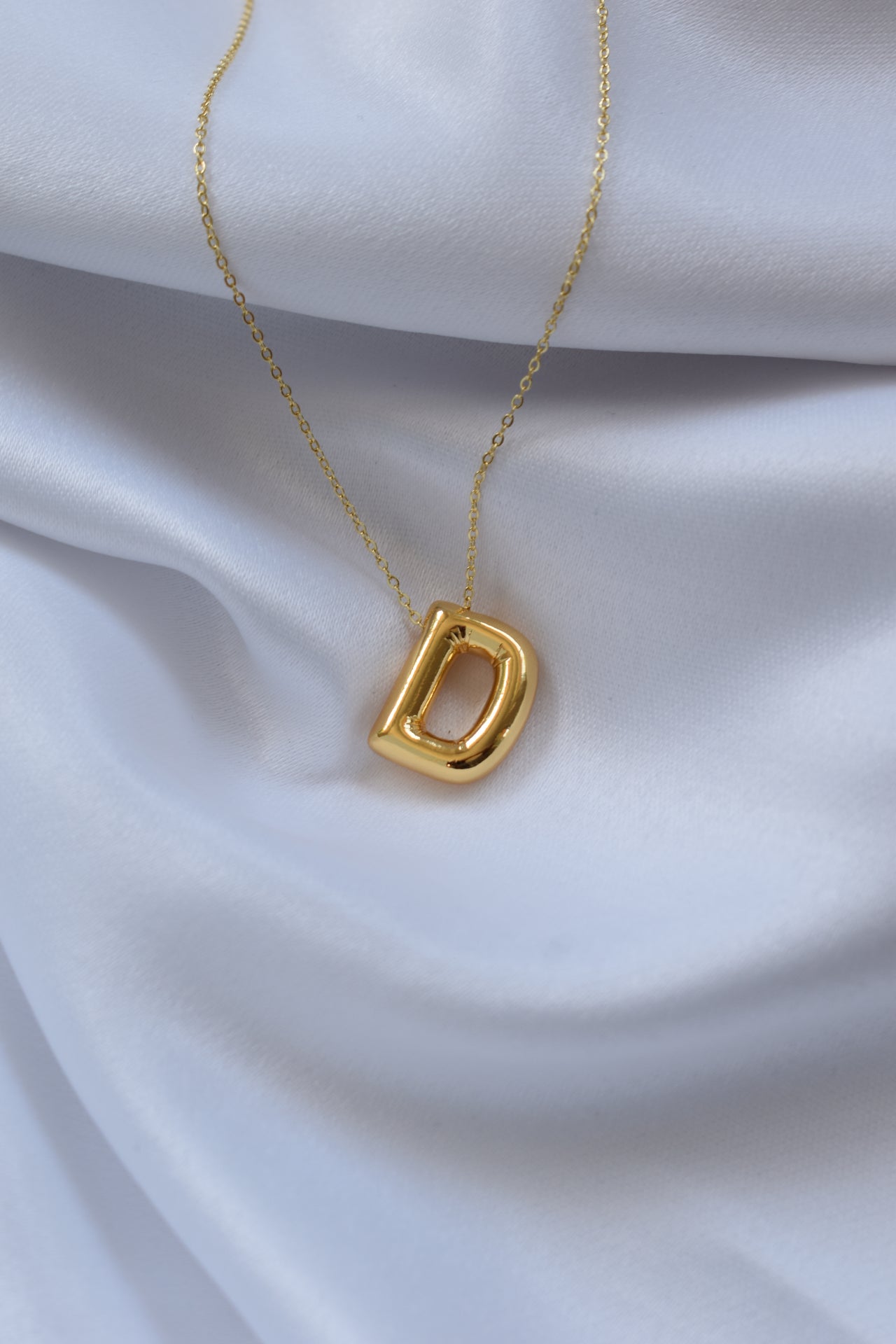 Gold Bubble Letter Pendant Necklace