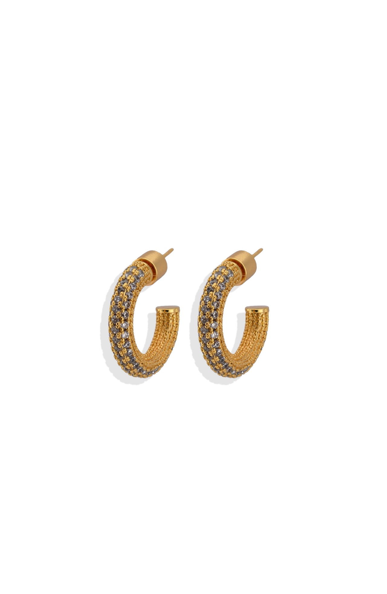 Crystal Pave Hoops Gold