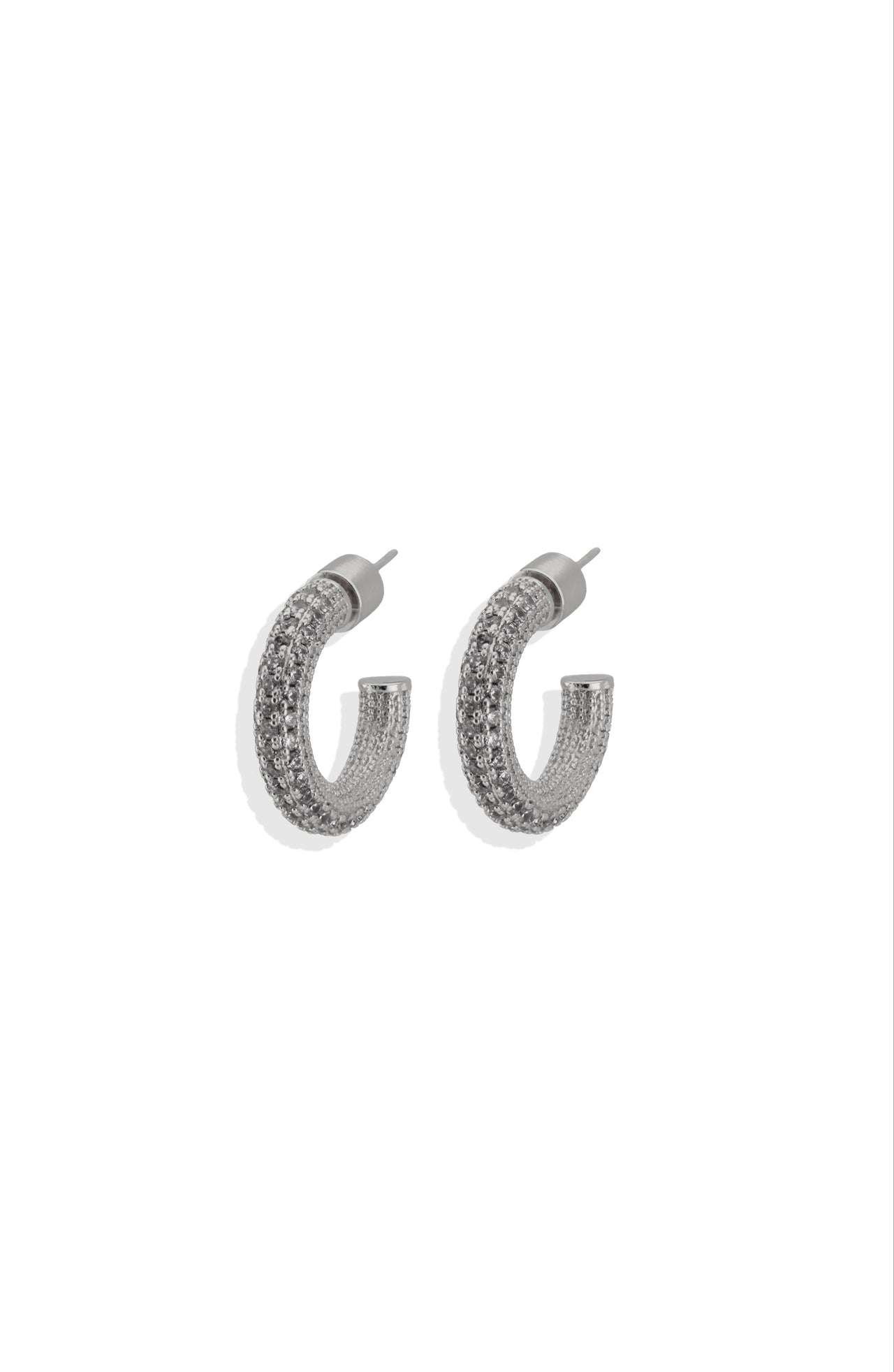 Crystal Pave Hoops Silver