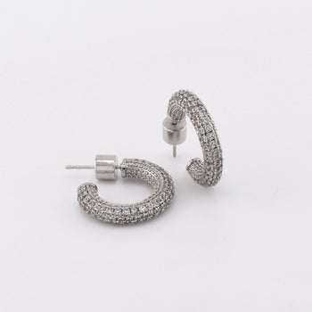 Crystal Pave Hoops Silver