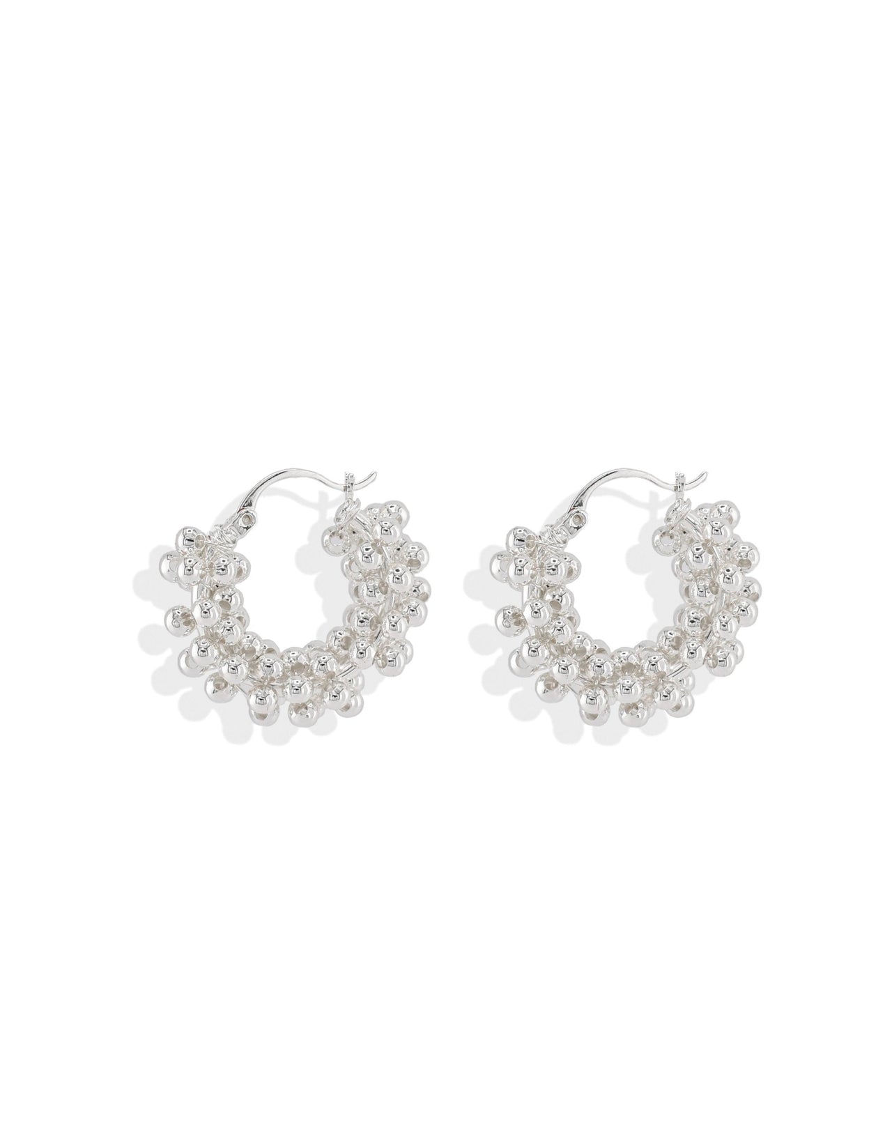 Chunky Beaded Ball Hoops Silver