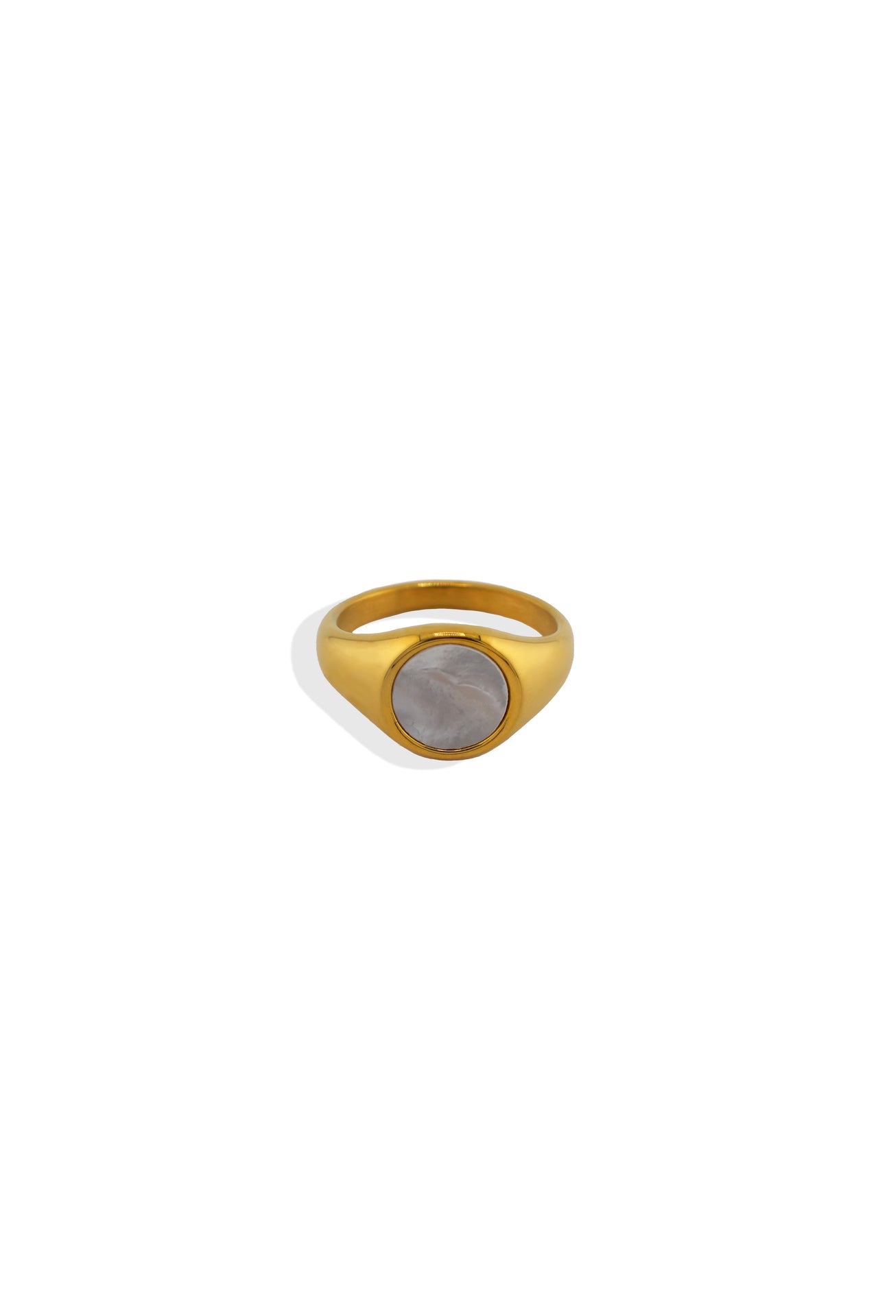 Round Pearl Signet Ring Gold