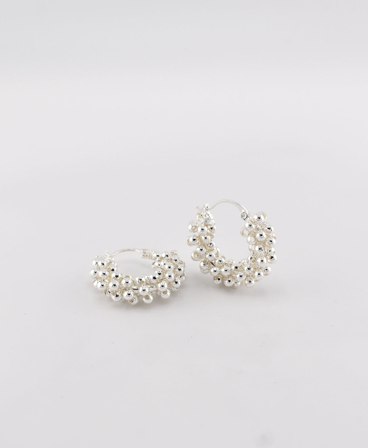 Chunky Beaded Ball Hoops Silver