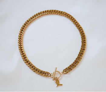 Gold Toggle Letter Charm Necklace