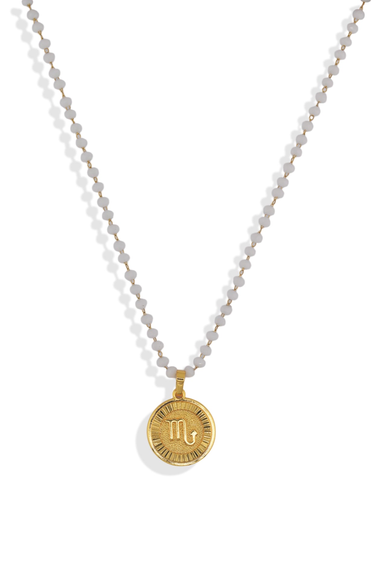 Gold Coin Zodiac Necklace White