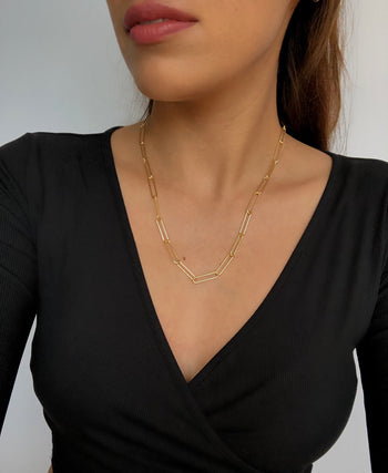 Thin Gold Paper Clip Chain Necklace