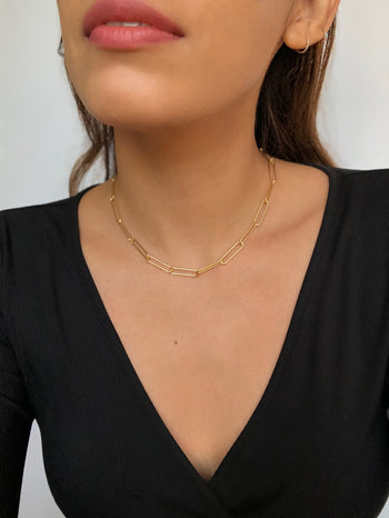 Thin Gold Paper Clip Chain Necklace