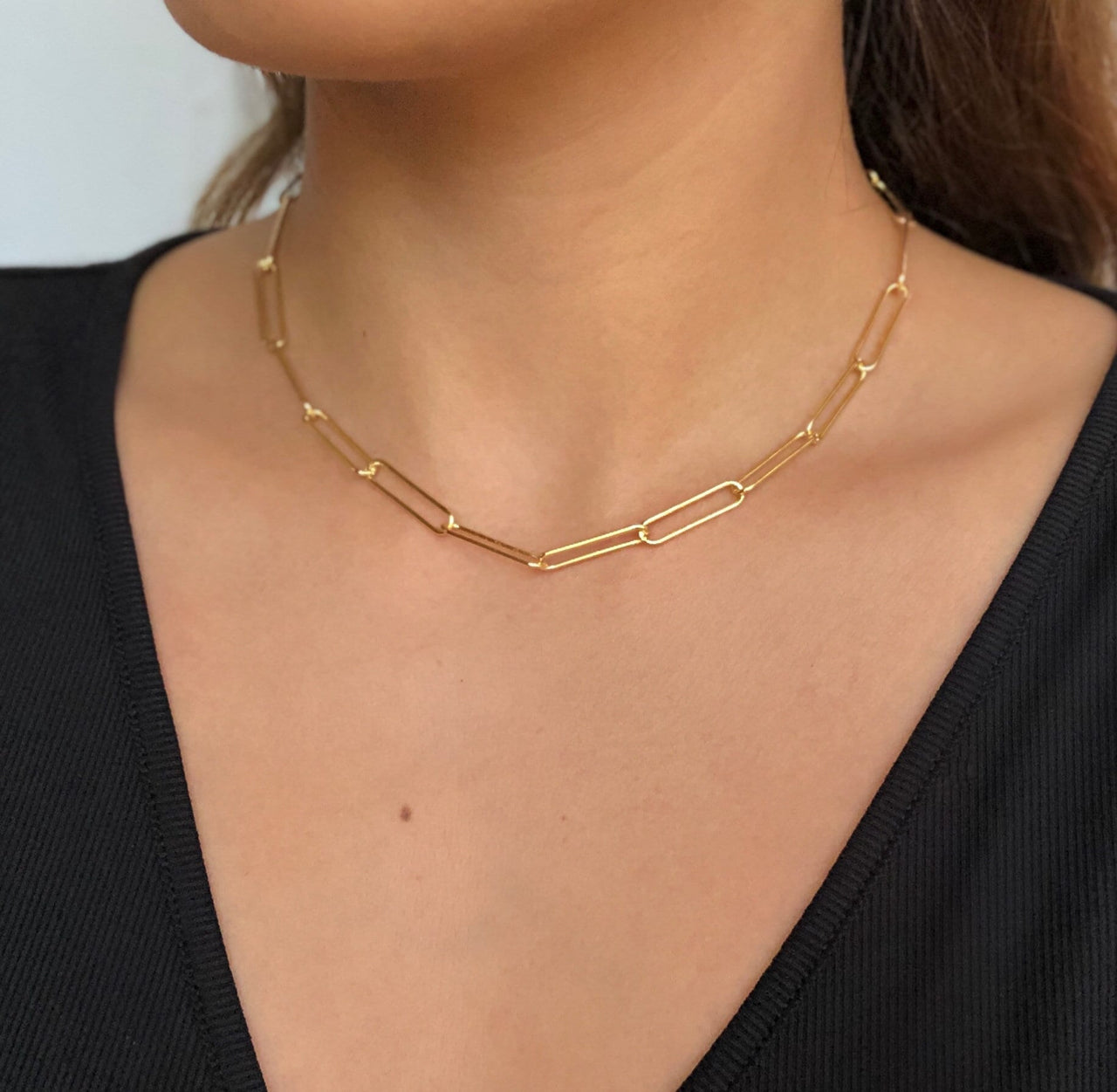 Thin Gold Paper Clip Chain Necklace