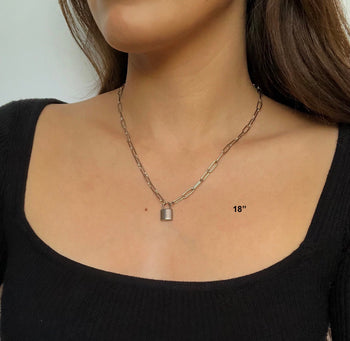 Silver Paperclip Padlock Necklace
