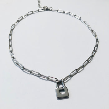 Silver Paperclip Padlock Necklace