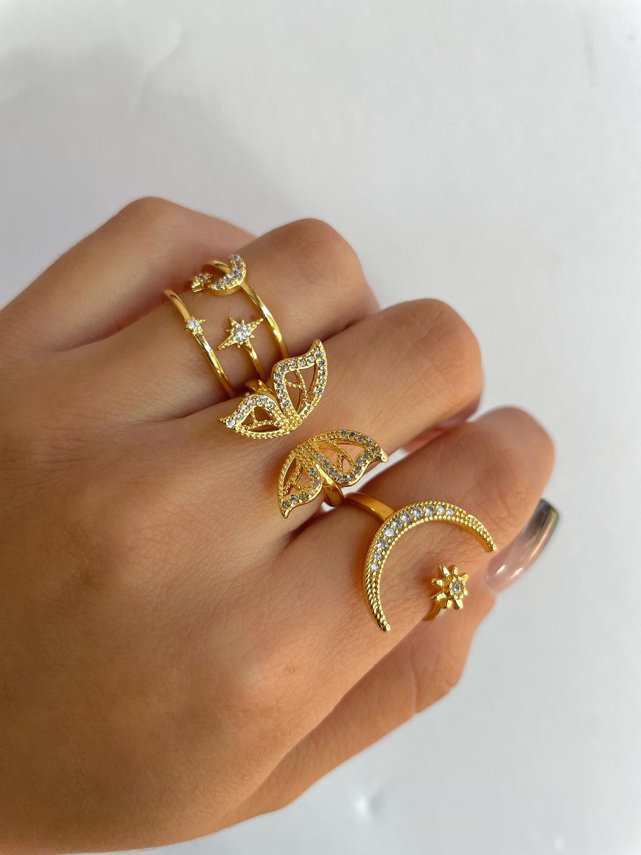 Gold Crystal Butterfly Ring