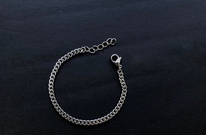 3.5mm Silver Curb Chain Bracelet