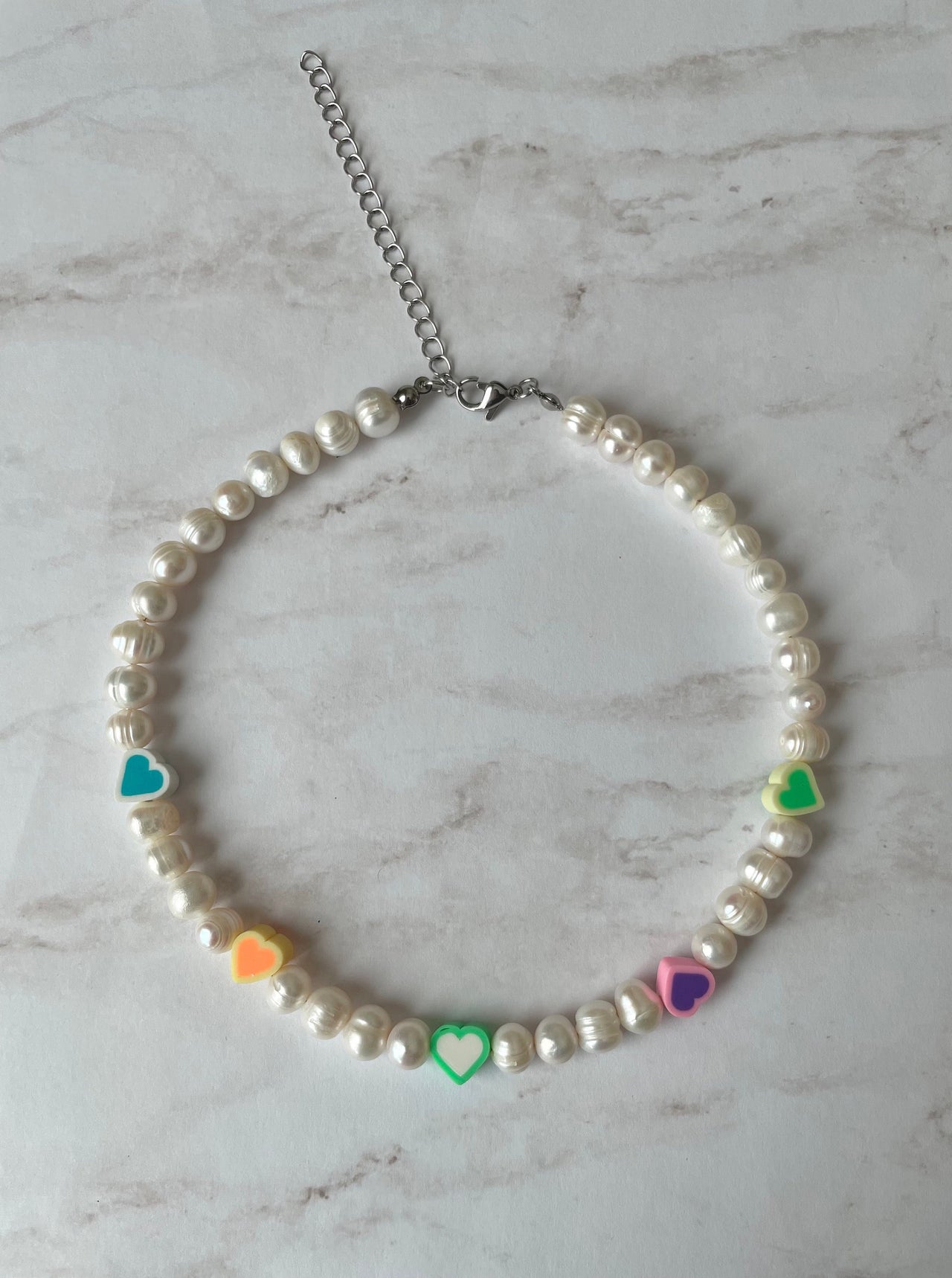 Colorful Hearts Pearl Necklace