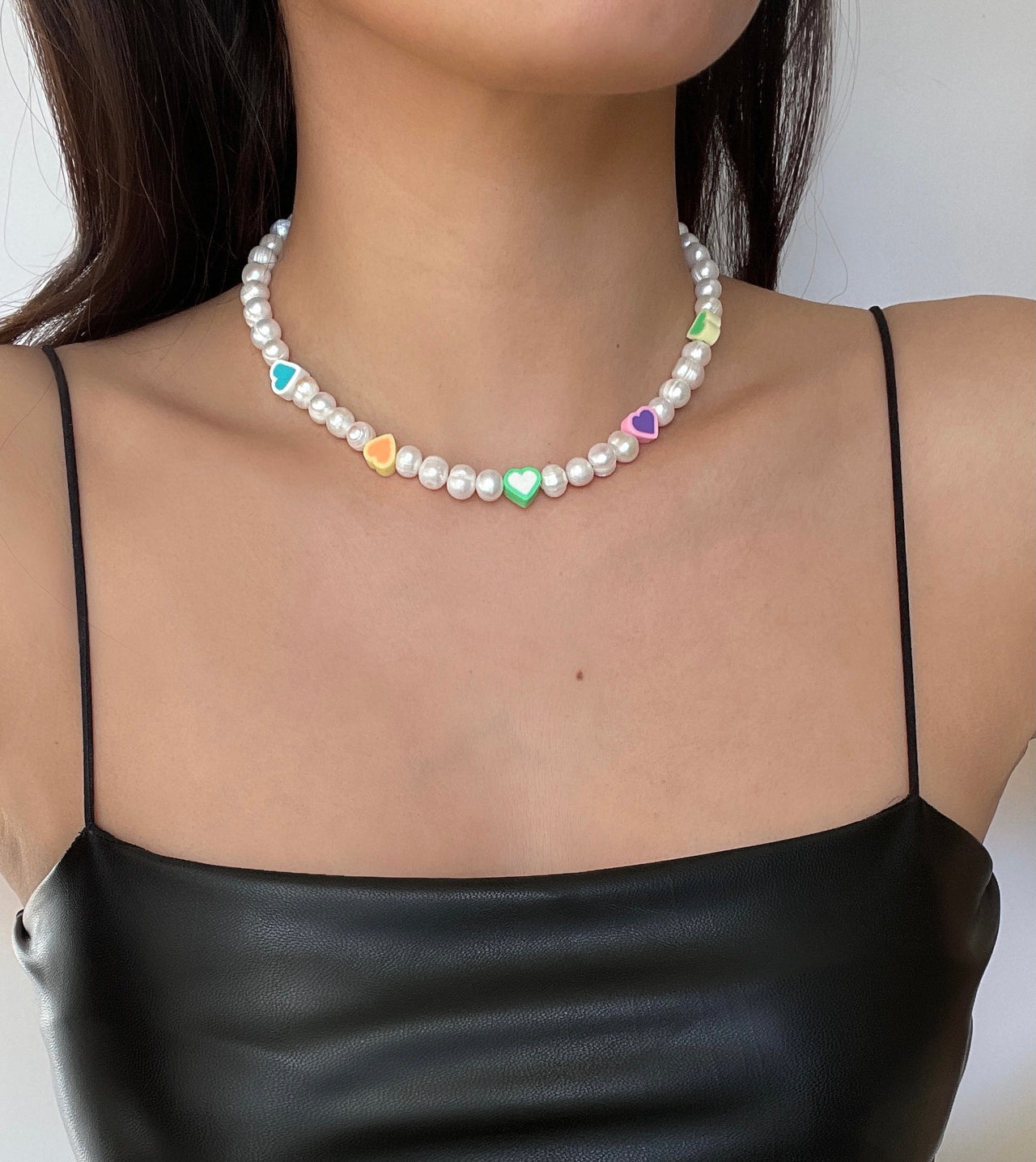 Colorful Hearts Pearl Necklace