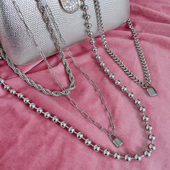 Silver Paperclip Padlock Necklace