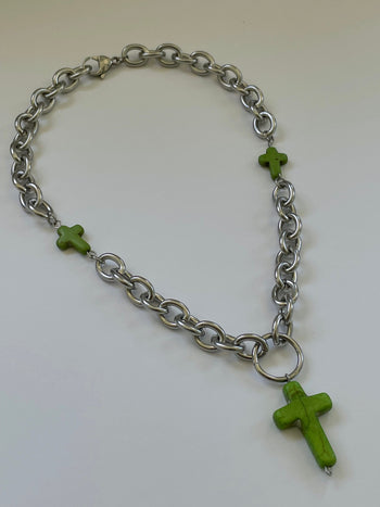 Chunky Cable Link Cross Lariat Necklace