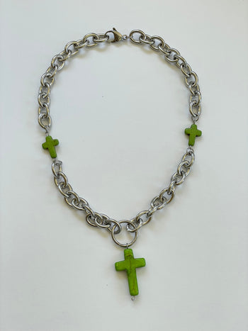 Chunky Cable Link Cross Lariat Necklace