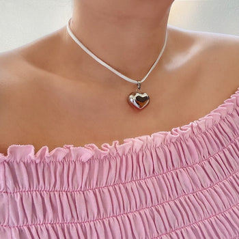 Leather Bubble Heart Choker