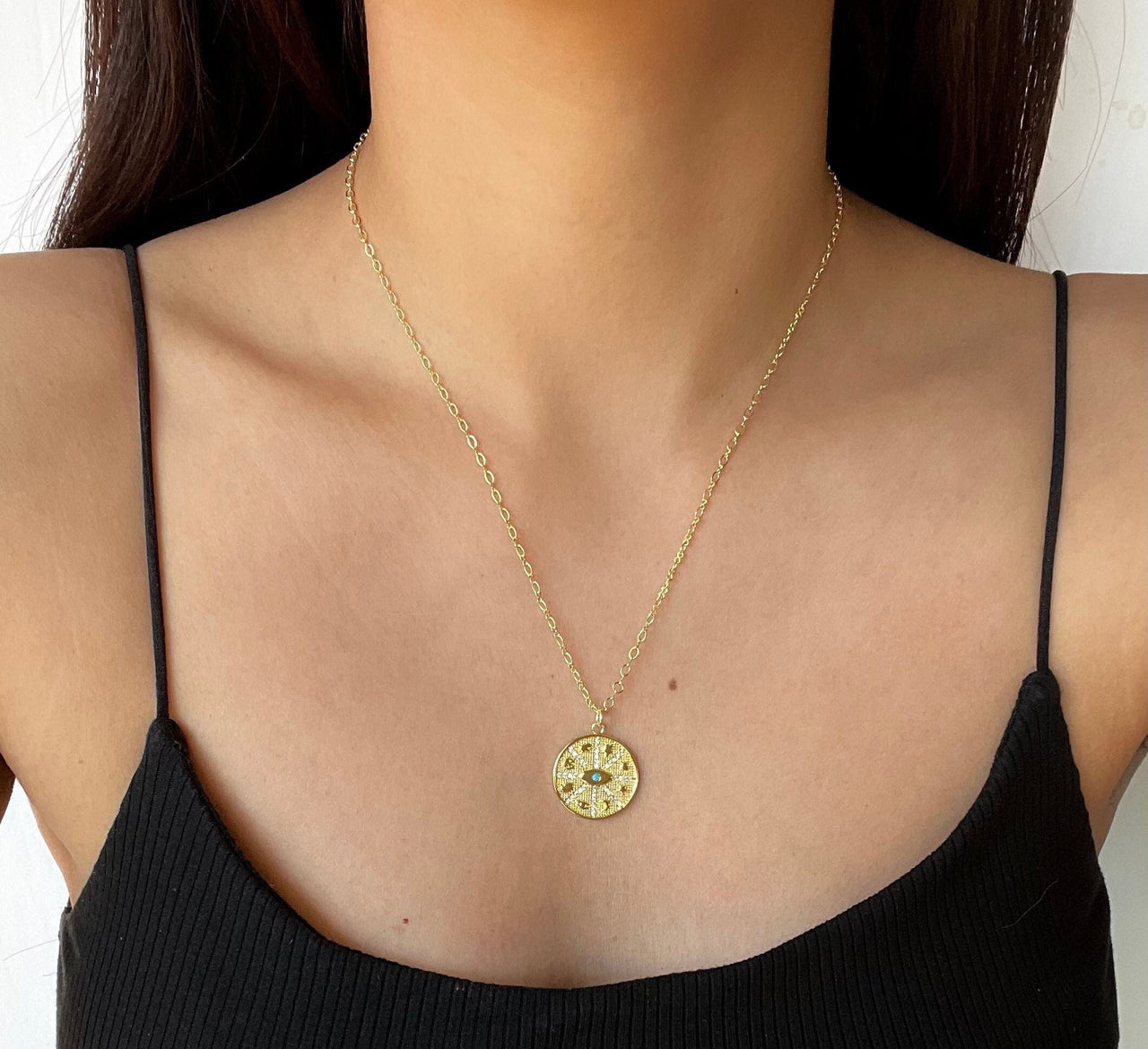 Gold Evil Eye Coin Necklace