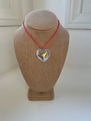 Chunky Pink Suede Heart Necklace