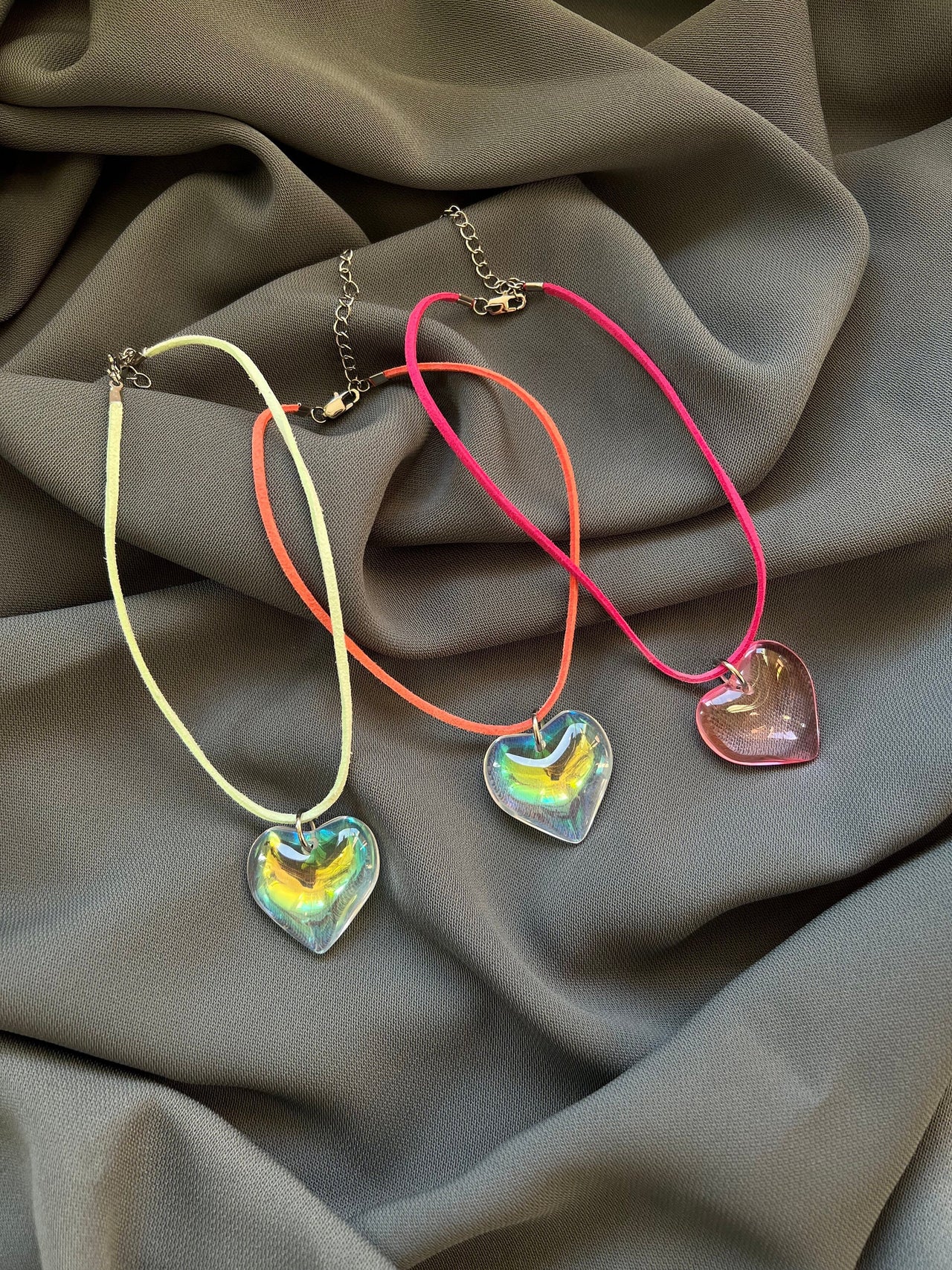 Colorful Suede Heart Necklace