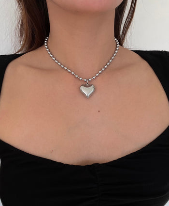8mm Chunky Ball Chain Heart Necklace