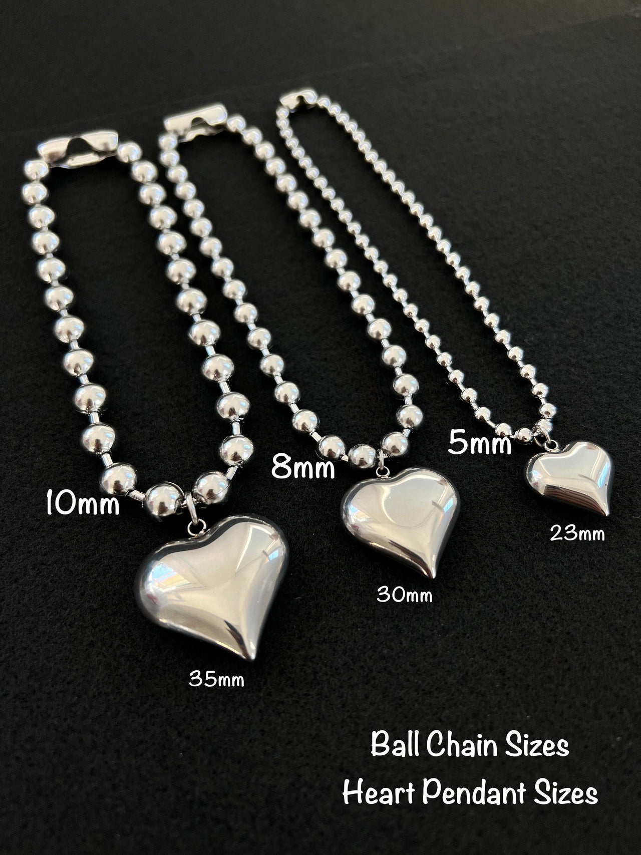 8mm Chunky Ball Chain Heart Necklace