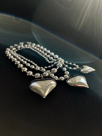 8mm Chunky Ball Chain Heart Necklace