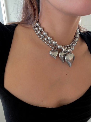 8mm Chunky Ball Chain Heart Necklace