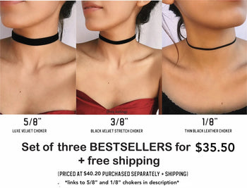 Thin black velvet choker