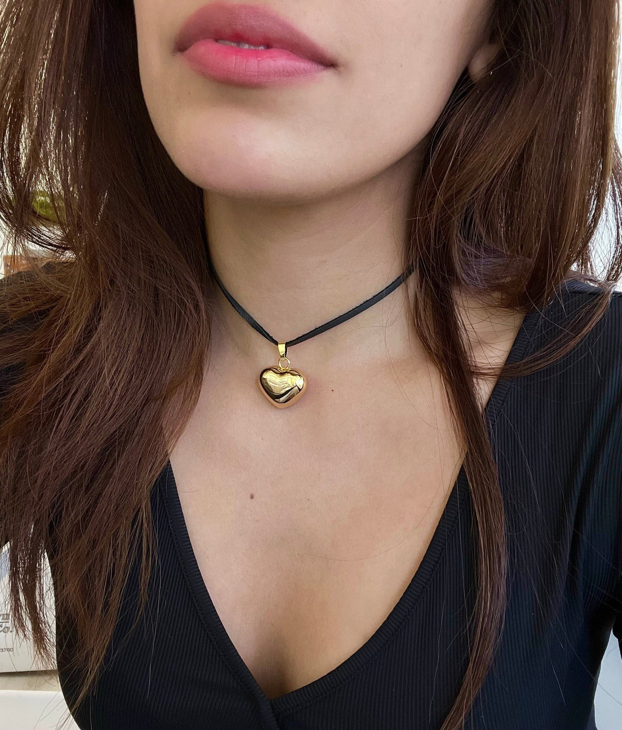 Leather Bubble Heart Choker