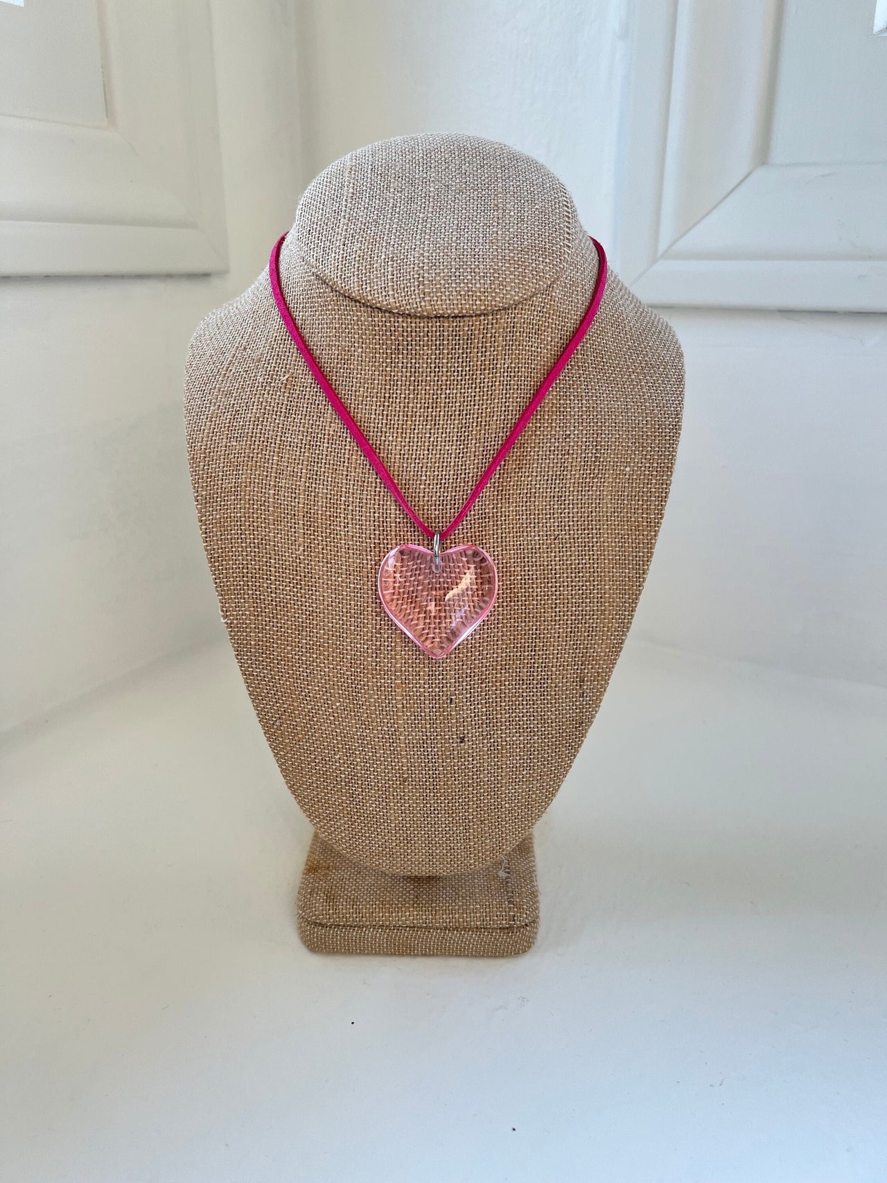 Chunky Pink Suede Heart Necklace