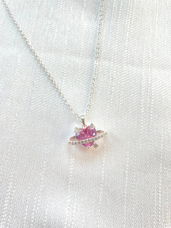 Silver Orbiting Heart Necklace