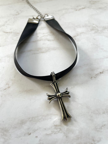 Black Cross Satin Choker