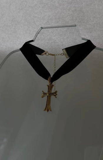 Black Cross Satin Choker