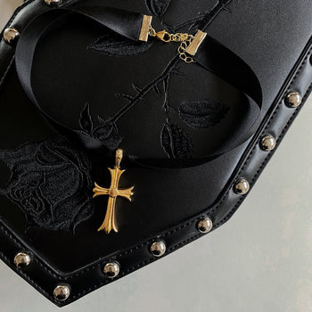 Black Cross Satin Choker