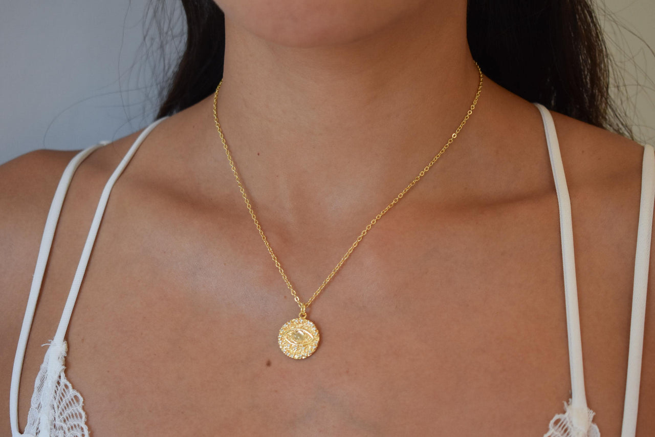 Gold Evil Eye Coin Necklace