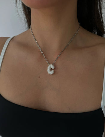 GOLD Pave Bubble Letter Pendant Necklace