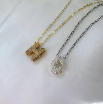 GOLD Pave Bubble Letter Pendant Necklace