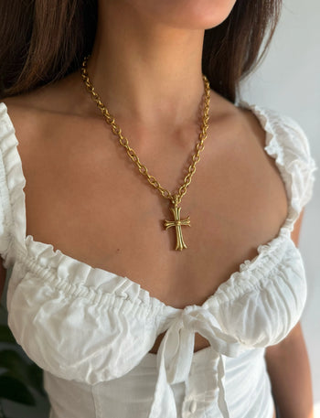 Gold Gothic Cross Necklace